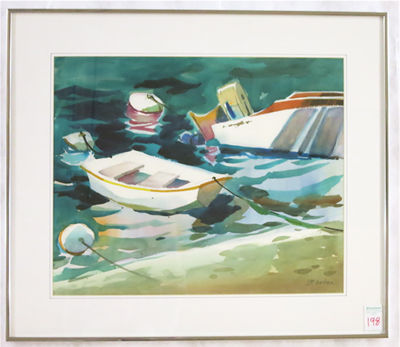 "Low Tide," depicting a dinghy at the shore