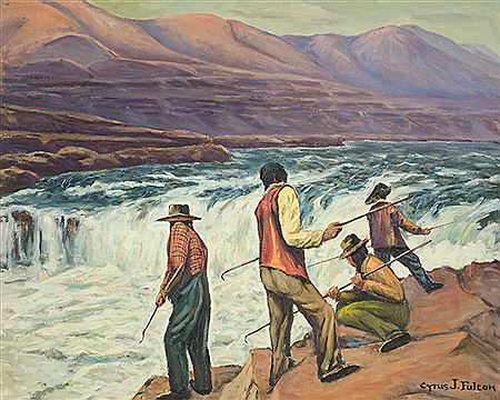 Sample artwork by Cyrus James Fulton (1873 - 1949), known for realist style mountain, desert and coastal scene painting, indians fishing and hunting - View similar artists and auction records