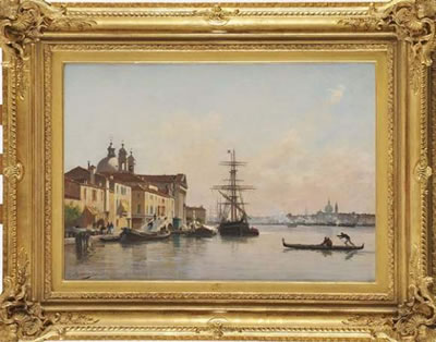 Sample artwork by Charles Lapostolet (1824 - 1890), known for plein-air landscape painting-atmospheric river scenes - View similar artists and auction records