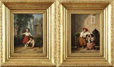 Le chien fumeur et Le chien lecteur (a pair)