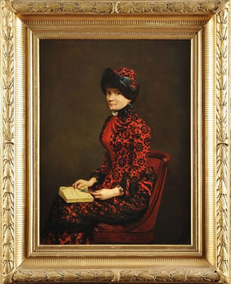 Portrait de Jeanne Rozerot (1867 - 1914), compagne d'Emile Zola, tenant un exemplaire du roman Thérèse Raquin