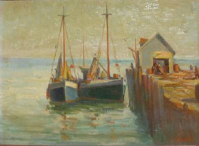 Boats at Pier by Albert Edel - Auction record, sale price, and art valuation. Compare with similar artists and explore comparable artworks.