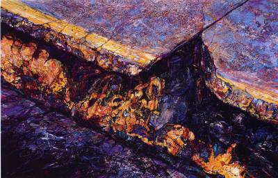Sample artwork by Kirk Pedersen (Born 1959), known for abstract urban landscape painting - View similar artists and auction records