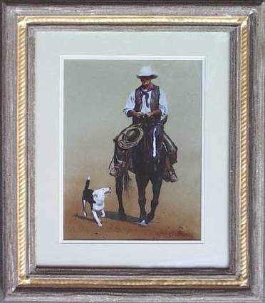 Sample artwork by John Fawcett (Born 1952), known for photo-real cowboy, dog, horse - View similar artists and auction records