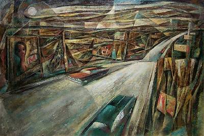 Sample artwork by Ralph Ernest White Jr (1921 - 2004), known for modernist genre and landscape painting, illustration, graphic design - View similar artists and auction records