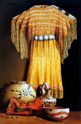 Sample artwork by Chuck Sabatino (Born 1935), known for photo-real pueblo pottery still life painting - View similar artists and auction records