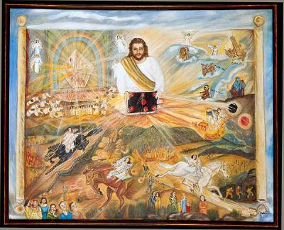 Sample artwork by Myrtice West (1923 - 2010), known for naive religious vision - View similar artists and auction records
