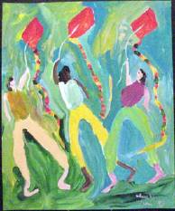 Sample artwork by Woodie Long (1942 - 2009), known for memory paintings of figure and genre sharecroping - View similar artists and auction records