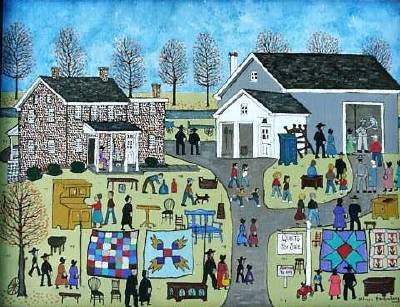 Sample artwork by Dolores Hackenberger (Born 1930), known for amish folk art themed painting - View similar artists and auction records
