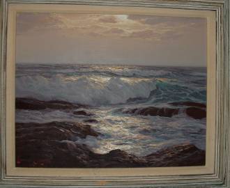 Sample artwork by Leonard Lane (1910 - 1978), known for coastal view, marine, village, landscape - View similar artists and auction records