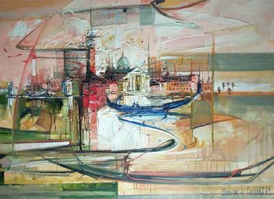 Sample artwork by Regis de Bouvier De Cachard (1929 - 2013), known for surreal cityscape paintings, mythology, nudes - View similar artists and auction records