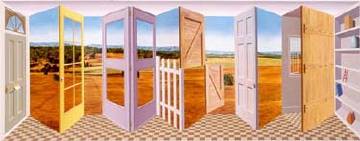 Sample artwork by Patrick Hughes (Born 1939), known for optical illusion landscape, seascape, interior, geometric shape painting - View similar artists and auction records