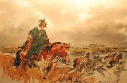 Sample artwork by Enrique Castells (1913 - 1987), known for cowboy, western, indian, animal, mural - View similar artists and auction records