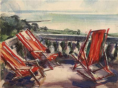 Red deck chairs