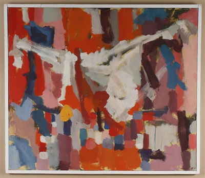 Multicolored abstract in reds, purples and grays