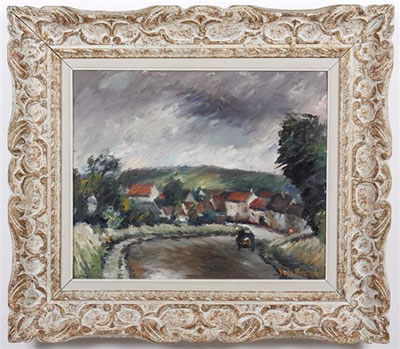 Landscape of village and winding road