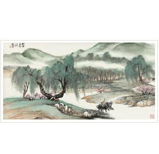 HERDING BESIDE THE LAKE IN SPRING