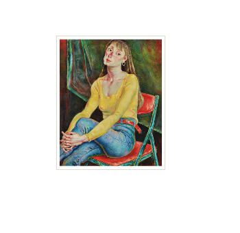 THE GIRL SITTING ON THE RED CHAIR