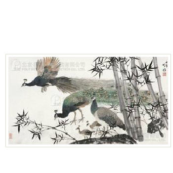 Peacdcks in bamboo grove mounted