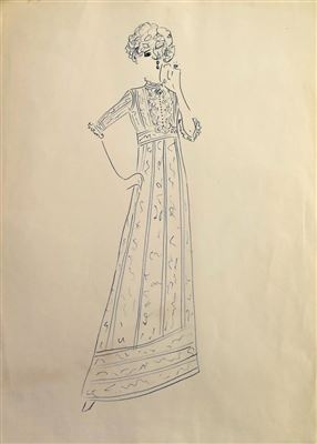 Original Fashion Drawing; Tiziani + Lagerfeld + Liz