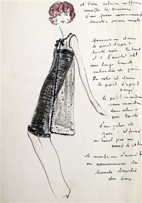 Original Fashion Drawing; Tiziani + Lagerfeld + Liz