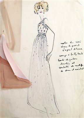 Original Fashion Drawing; Tiziani + Lagerfeld + Liz
