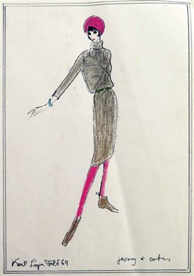 Original Fashion Drawing; Tiziani + Lagerfeld + Liz