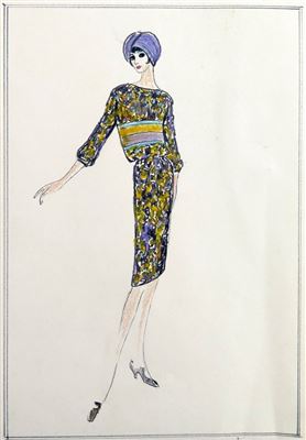 Original Fashion Drawing; Tiziani + Lagerfeld + Liz