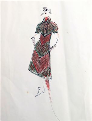 Original Fashion Drawing; Tiziani + Lagerfeld + Liz