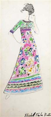 Original Fashion Drawing; Tiziani + Lagerfeld + Liz
