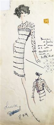 Original Fashion Drawing; Tiziani + Lagerfeld + Liz