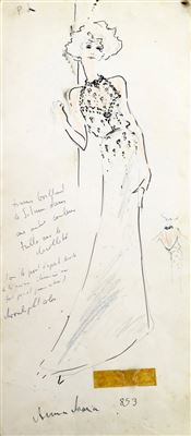 Original Fashion Drawing; Tiziani + Lagerfeld + Liz