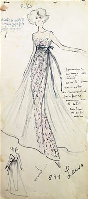 Original Fashion Drawing; Tiziani + Lagerfeld + Liz
