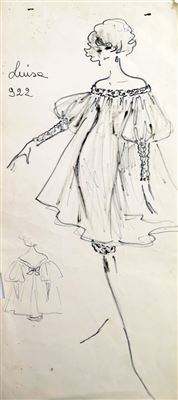 Original Fashion Drawing; Tiziani + Lagerfeld + Liz