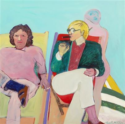 Large painting of David Hockney and other artists