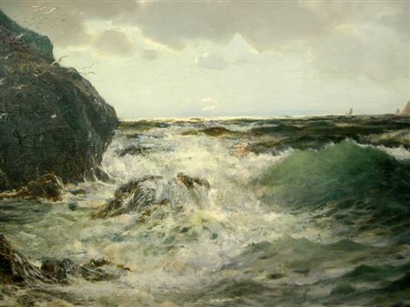 "The Ocean Beats Against The Stern Dumb Shore", coastal seascape with fishing smacks