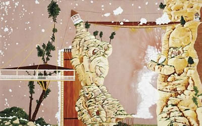 Untitled (Two Rocks with Faces, Gazebos, Flattened Gazebo, and White Crystals), 2000