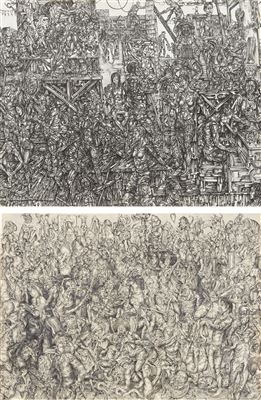 Two works: (i) Shipwreck Survivors, 2004; (ii) Commemorative & Indigestive Celebration of Human Greatness with Octopus, 2000-01