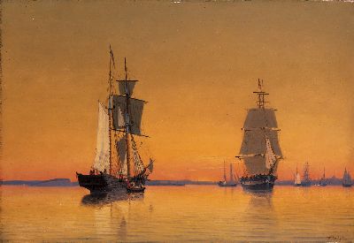 Ships in Boston Harbor at Twilight