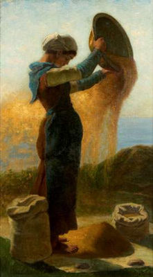 JEUNE FEMME TRIANT LE GRAIN