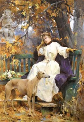 Jeune femme pensive au lévrier