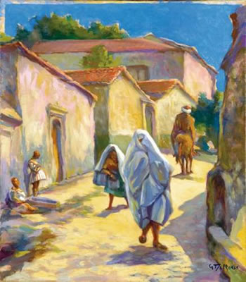 Rue de village animée en Afrique du nord