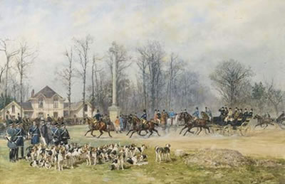 Rendez-vous à la croix de Souvray en forêt de Fontainebleau de l'Equipage de Bois Boudran au Comte Greffulhe by Charles Olivier De Penne - Auction record, sale price, and art valuation. Compare with similar artists and explore comparable artworks.