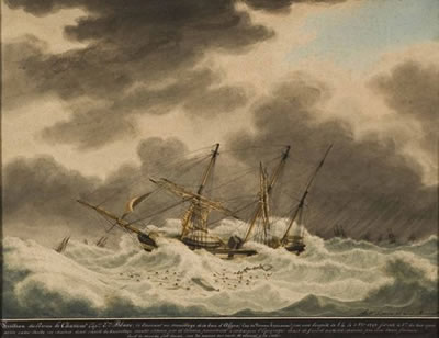Position du navire le Chasseur Capne En Blanc, se trouvant au mouillage de la Baie d'Algoa (Cap de Bonne Espérance) par une tempête de S E le 3 Obre 1859, fît côte à 8 h du soir après avoir cassé toutes ses chaînes, deux canots de sauvetage montés chacu