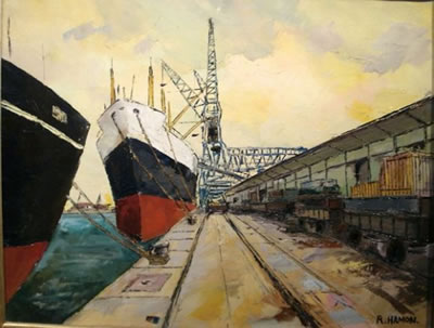 Cargo au chargement dans le bassin de Belot, Le Havre by Roland Hamon - Auction record, sale price, and art valuation. Compare with similar artists and explore comparable artworks.