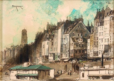 Vue de Paris : la TourSaint-Jacques et les bords de Seine