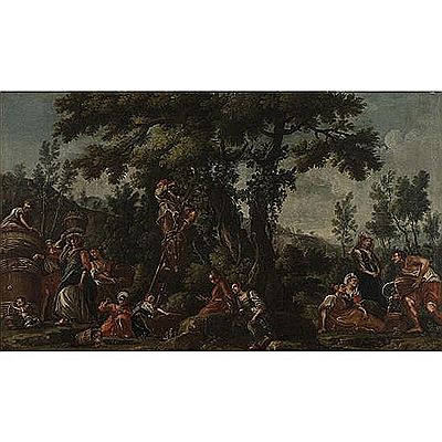 Les vendangeurs ; Les chasseurs (a pair)