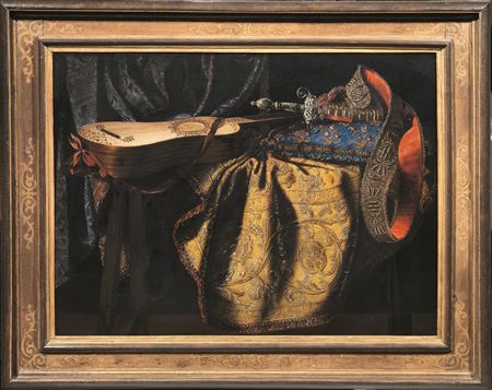 NATURA MORTA CON TAPPETO, CUSCINO, CHITARRA E SPADA by Carlo Manieri - Auction record, sale price, and art valuation. Compare with similar artists and explore comparable artworks.