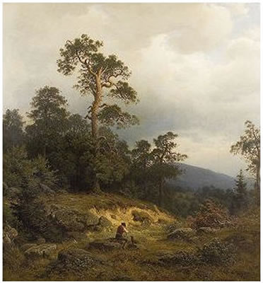 Rastender in romantischer Landschaft