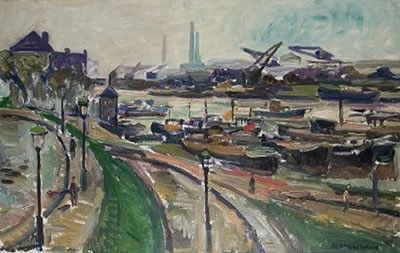 Am Rheinhafen in Duisburg by Karl Stachelscheid - Auction record, sale price, and art valuation. Compare with similar artists and explore comparable artworks.